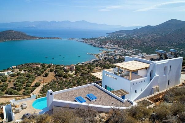 Kreta, Schisma Eloundas: Luxusvilla im Kykladenstil mit unverbautem Meerblick zu verkaufen