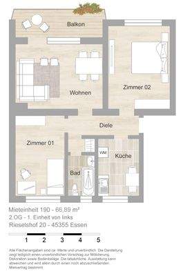 Grundriss farbig / möbliert