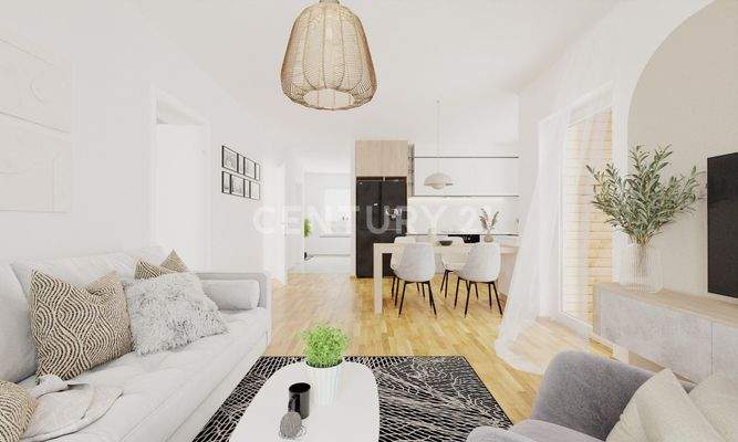 Wohnzimmer mit Blick auf die Küche