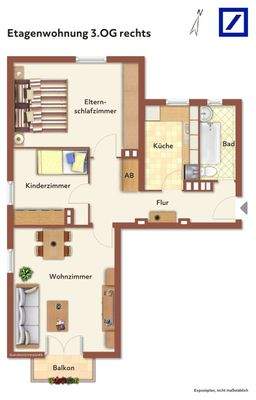 Grundriss 3- Raum- Wohnung