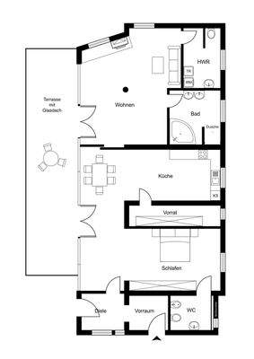 Grundriss (Bezeichnungen weichen teilw. von der tats. Nutzung ab)