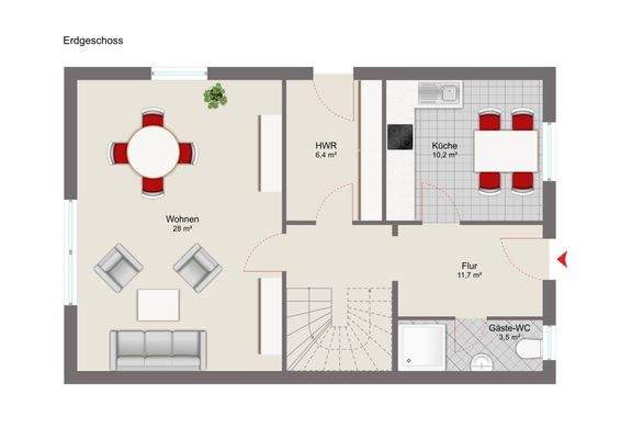 Erdgeschoss mit Mustermöblierung