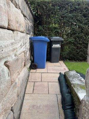 Mülltonnen im Gartenbereich