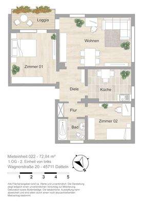 Grundriss farbig / möbliert
