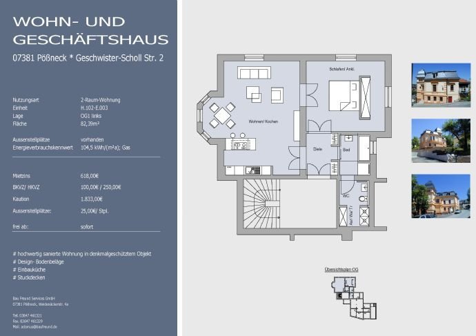 luxeriöse 2-Raum-Wohnung mit Einbauküche