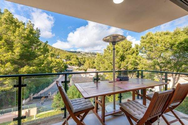 Überdachte Terrasse mit herrlichem Ausblick ins Grüne