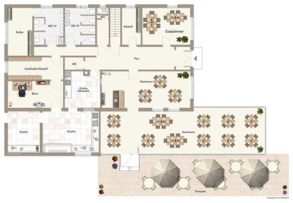Grundriss EG Haupthaus mit Mustermöblierung