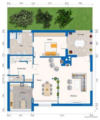 Erdgeschoss mit Mustermöblierung