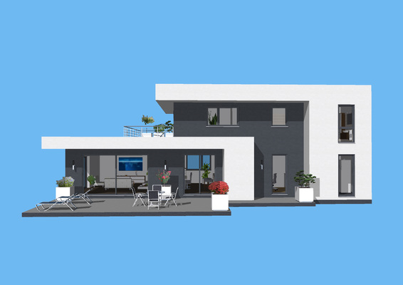 mit riesigen Fensterflächen