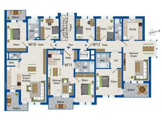 Haus 5, 1.OG, Whg. 10, 11, 12