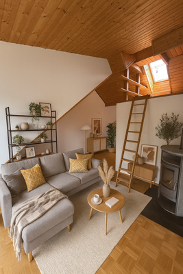 Einrichtungsbeispiel Dachstudio KI generiert