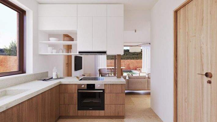 Kreta, Maleme: Neubau - Apartment in Komplex mit erdiger Ästhetik zu verkaufen