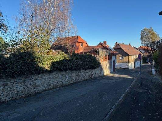 Blick von der Staße auf die Gartenmauer