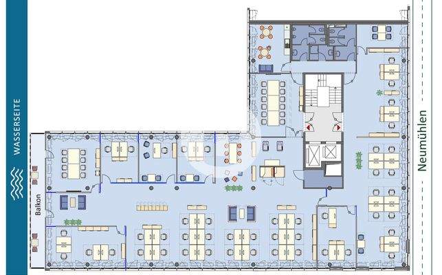 4. Obergeschoss mit ca. 730 m², teilbar ab ca. 334 m² - beispielhafte Raumaufteilung