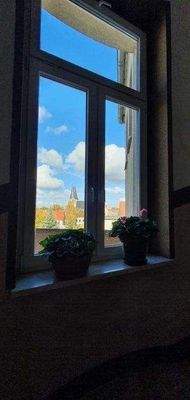 Aussicht v. Treppenhaus auf St. Stephanie Kirche