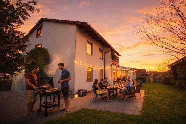 Grillparty auf Terrasse (KI)