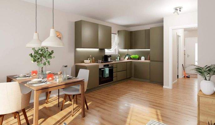 Die offene Wohnküche lädt zum gemeinsamen Kochen ein