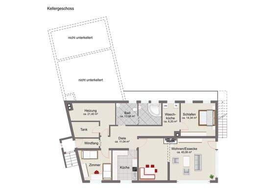 Grundriss Gartengeschoss, m²-Angaben sind ca.Angaben und nicht massstabsgetreu