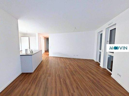 Ansicht IV: Wohn- und Esszimmer mit offenem Küchenbereich