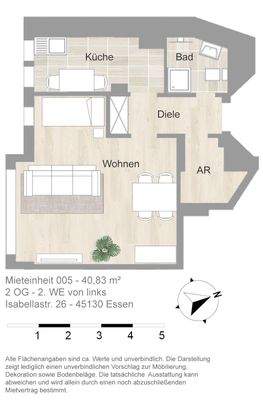 Grundriss farbig / möbliert