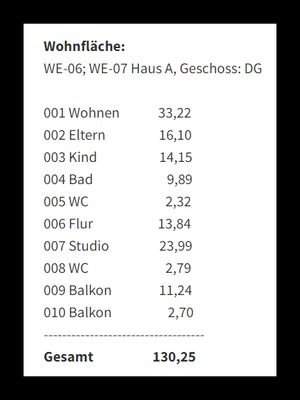 Wohnfläche WE6;WE7 HausA