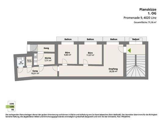 Planskizze, Promenade 9, 4020 Linz, 1. OG