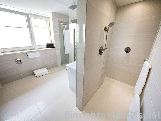 Badezimmer Musterhaus (Einrichtungsbeispiel KI)