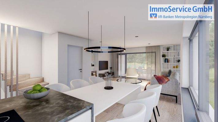 Visualisierung Wohnzimmer Haus in Haus Stadthaus