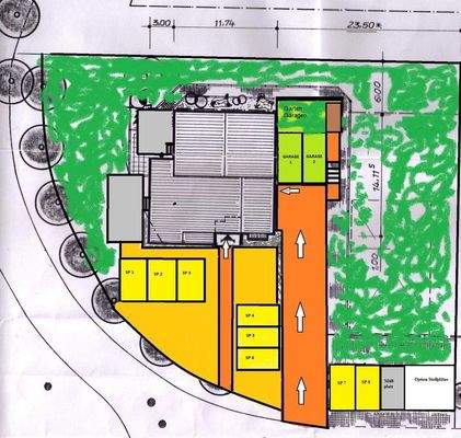 rechts Gartenflächen