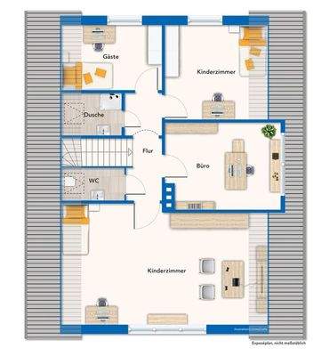 Obergeschoss mit Mustermöblierung