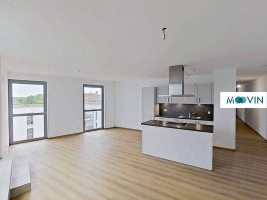 Ansicht IV: Wohn- und Esszimmer mit offenem Küchenbereich