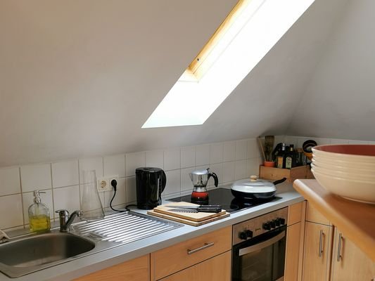 Fully equipped kitchen with view of Fortress.