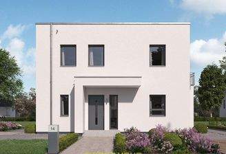 Frontale Ansicht eines modernen massa haus Fertighaus Einfamilienhauses im Lifestyle-Design, mit kla