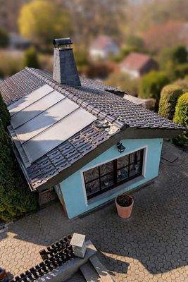 Blick von Balkon auf Hobbyraum