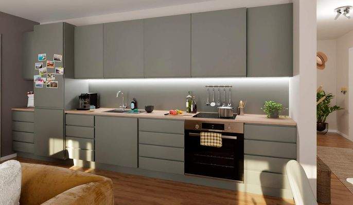 Die offene Wohnküche lädt zu gemeinsamen Mahlzeiten ein