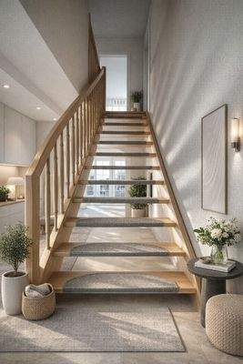 Treppenaufgang (alle dargestellten Möbel sind virtuell eingefügt (digitale / KI-basierte Visualisierung).