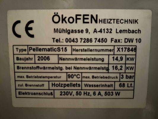 Typenschild Pelletsheizung