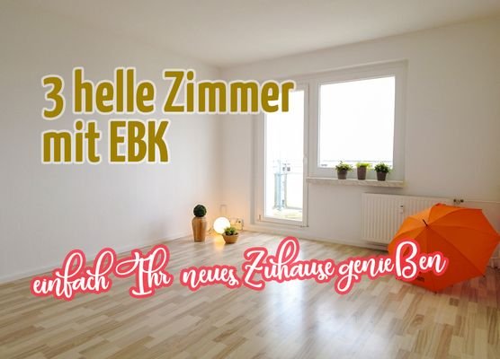 3 helle Zimmer mit EBK