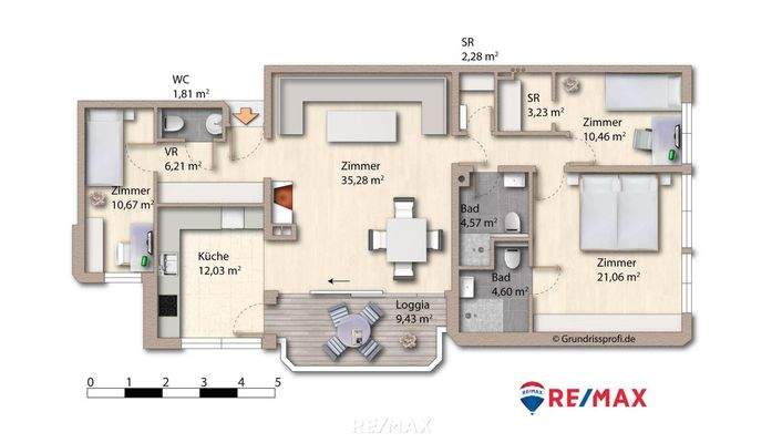 Grundriss mit Möbeln