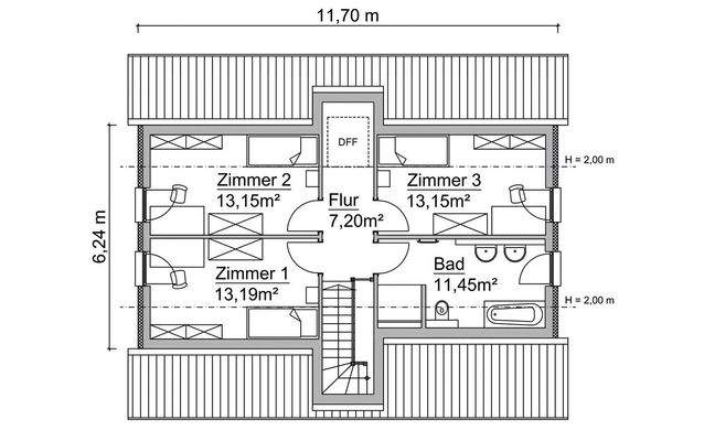 Grundriss Obergeschoss - 1,5-Geschosser