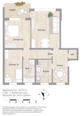 Grundriss farbig / möbliert