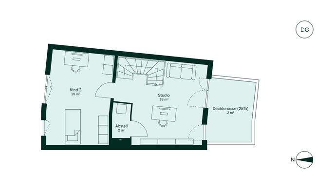 Ausgebautes Dachstudio mit angrenzender Dachterras