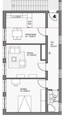 Grundriss 2,5-Zimmer-Wohnung im EG