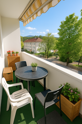 Balkon mit KI generiert und eingerichtet als Wohnbeispiel