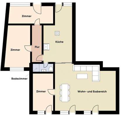 Grundriss ohne Maßstab - Entwurf 4-Zimmer Wohnung