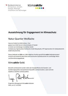 Zertifikat Klimaaktiv Gold