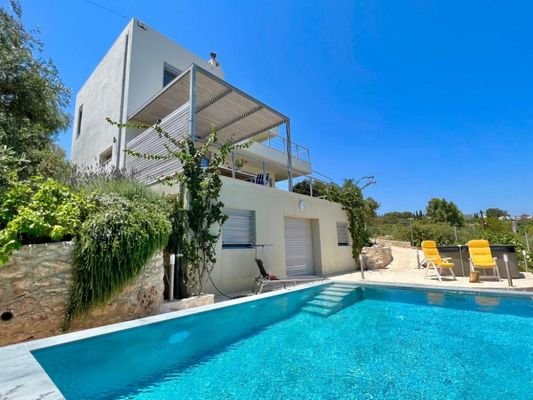 Kreta, Pachia Ammos: 4-Zimmer-Villa mit Meerblick, Pool und Garten zu verkaufen