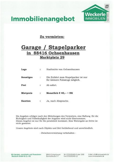 Ochsenhausen Garage, Ochsenhausen Stellplatz