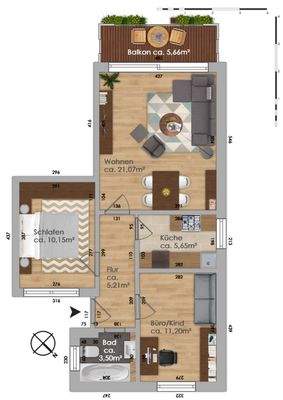 Grundriss der Endetagenwohnung