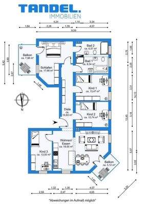 Grundriss beispielhaft möbliert